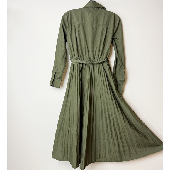 Derek Lam Collective Pleated Green Midi Shirt Dress Size 0 Women Olive Green RTR - Picture 5 of 10